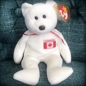 Ty Beanie Babies Canada Maple White Plush Stuffed Toy Bear NWT